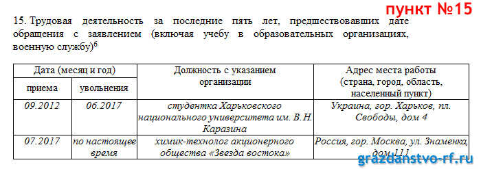 Заявление на гражданство РФ новый образец пункт 15